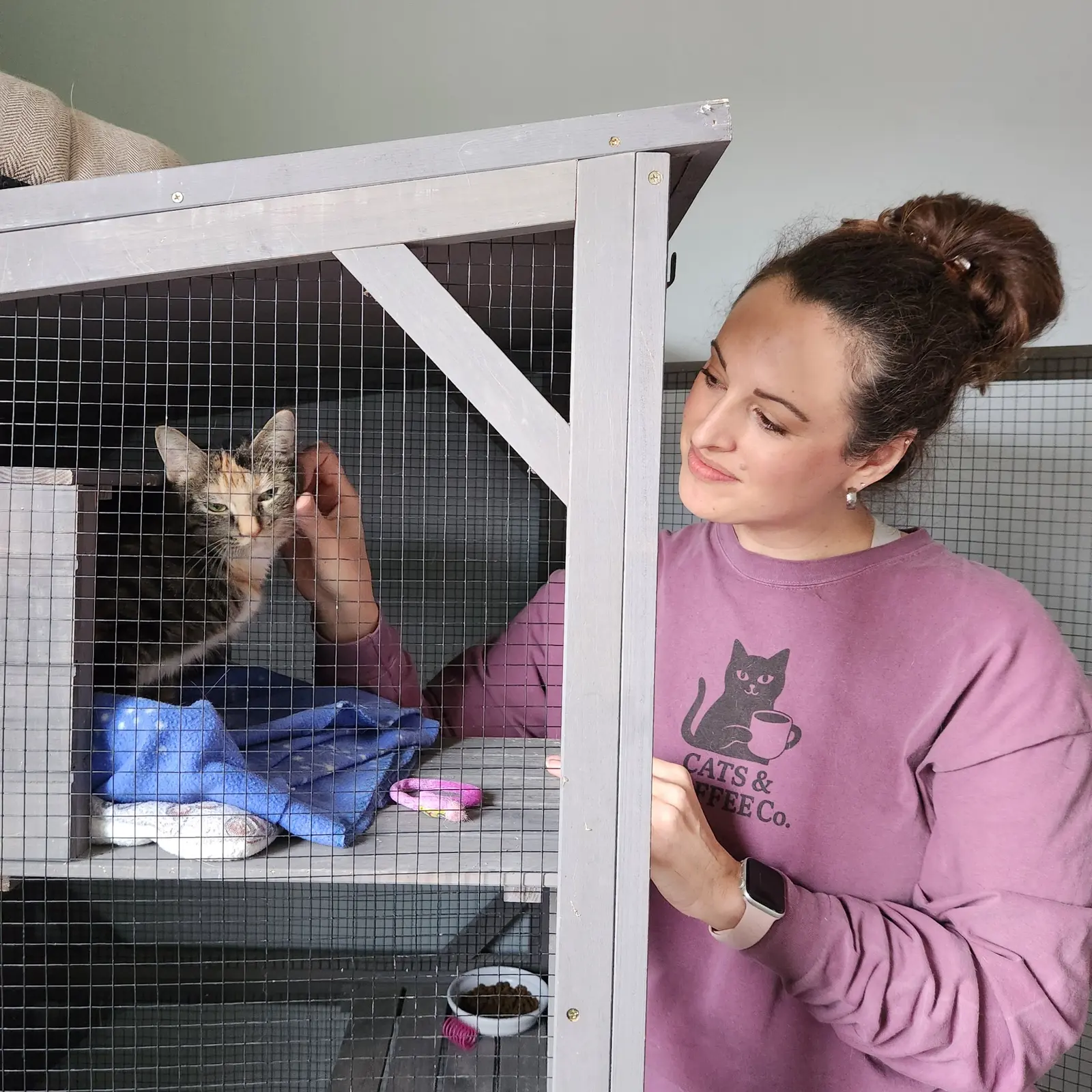 Brooke Bernard caring for a kitten on a clinic day